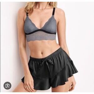 VS victorias secret pink/black satin shorts & matching cami pajama lounge set XL